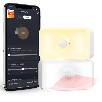 Buy Tuya motion sensor LED PIR WiFi Human Body Motion Sensing Warm White Dual-Color Type c Night Light Sensor online manufacture