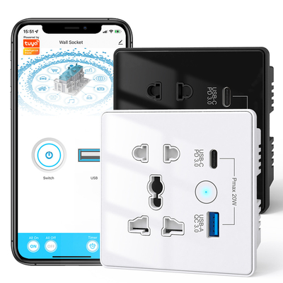 Buy Wifi Wall Universal Socket Type C + USB Fast Charging For US EU UK Plug APP Remote Control Tuya Smart Home Automation online manufacture